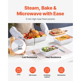 Happybuy Ceramic Baking Dish, 9" x 13", Bakeware Set of 3, Rectangular Casserole Dish Set, Baking Pans with Handles, Oven Secure, Lasagna Pans Deep for Cooking