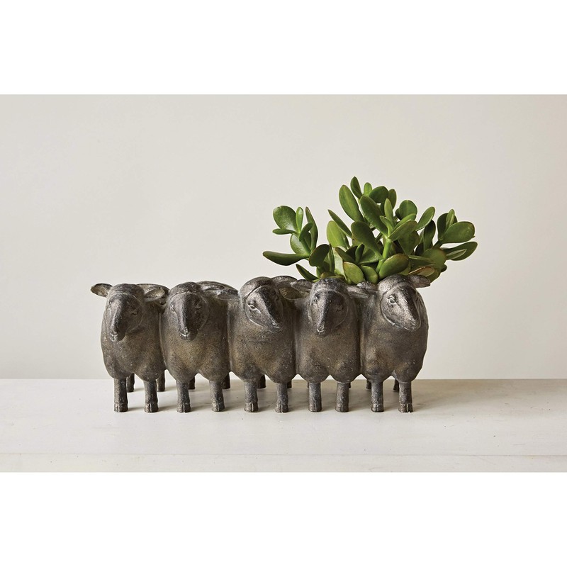 Creative Co-Op Resin Sheep Planter with Distressed Iron Finish