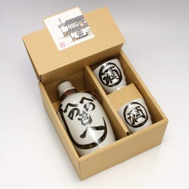 Mino Ware E-00205 Folk Art Sake Set - Nanohinoji - White