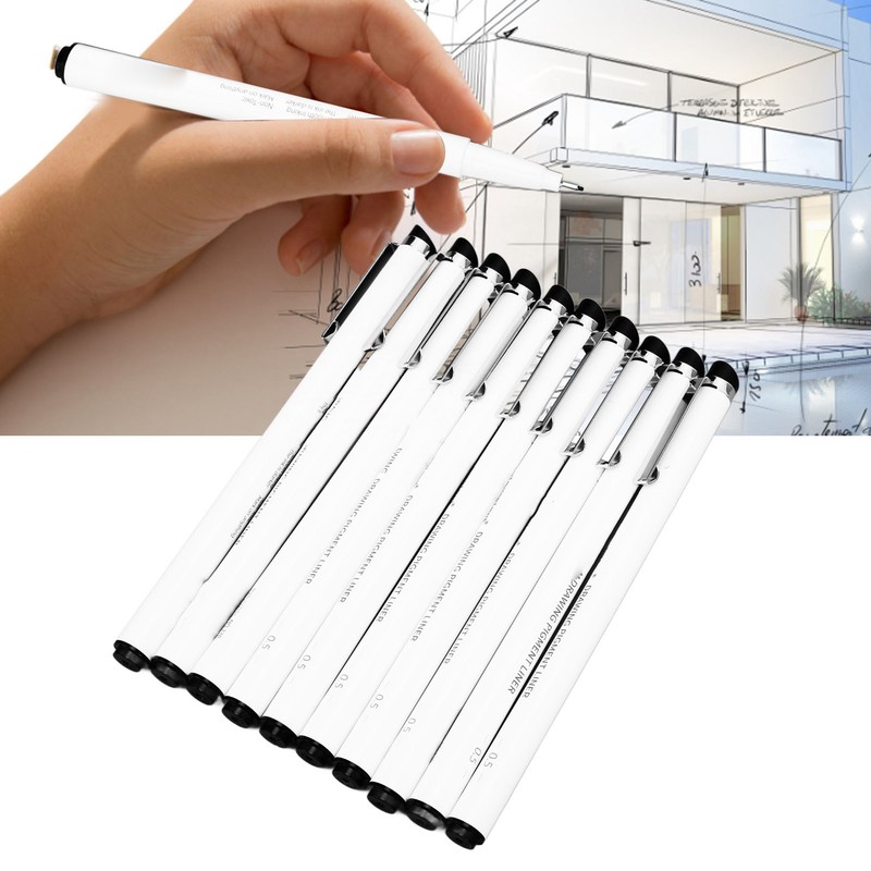 10Pcs 0.5mm Micro Line Pens Excellent Black Inks Smoother Writing