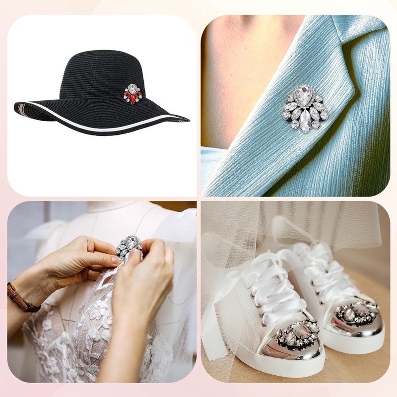 sourcing map 6Pcs Handmade Beaded Patches, Glass Crystal Rhinestone Appliques