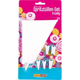 DECOCINO Icing Nozzles Set (8 Pieces) - Stainless Steel Hole Nozzles / Star Nozzles / Leaf Nozzles Adapter Reusable Piping Bag - Garnish & Decorate