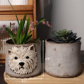forkai Westie Dog Planters for Indoor Plants, 6 Inch Resin Dog Face Plant Pots for Garden Decor, Succulent Pots with Drainage Hole, Ideal Present for Plant Lovers