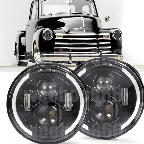 Unbranded Pair 7"inch Round LED Headlights With DRL Turn Signal