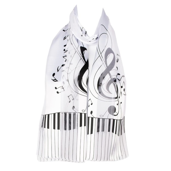 Hat To Socks Musical Notes Piano Keyboard Print Chiffon Satin