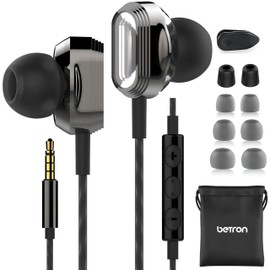Betron Pro-X7 Earphones Wired Headphones In Ear Noise Isolating Earbuds, with Microphone and Volume Control, Dual 10mm Head Phone Drivers