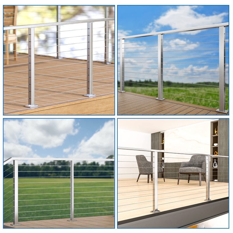Muzata Cable Railing Post 36 Inch 36"x2"x2" Level Drilled Surface