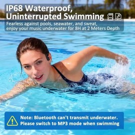 Auriculares de natación de silicona suave, IP68 impermeables para conducción ósea, reproductor de MP3 de 32 GB y auriculares deportivos inalámbricos B