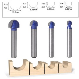 Saipor 4-Piece Router Bit Set 6 mm Shank Milling Cutter Round Nose Cove Core Box Cutter Radius Cutter Ball Cutter Carbide Woodworking Cutter Professional Accessories