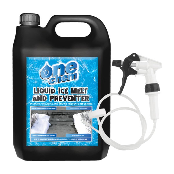 One Chem - Liquid Ice Melt and Preventer - 5L with Long Hose Trigger - Works Down to -15 Degrees Celsius