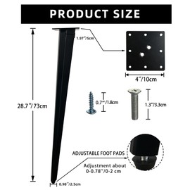 QLLY 28 inch Metal Slant Table Legs, Metal Desk Legs, Angled Furniture Legs, Easy Assembly - Ideal for Office Desks, and Modern Furniture, Set of 4 (Black)