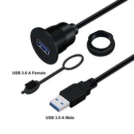 HuaLiSiJi USB Panel Flush Mount Cable 5Gbps Data Transmission USB 3.0 Male to Female Aux Flush Panel Mount Extension Cable for Car, Motorcycle, Truck, Boat (0.3 m)