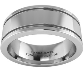 Super Heavy Tungsten Carbide 8mm Comfort Fit Flat Highly Polished Wedding Band for Men Excellent Scratch Resistant Two Grooves (S)