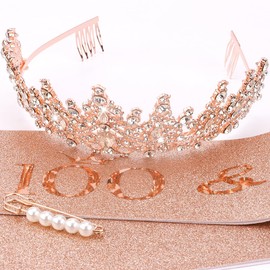 TOBATOBA 100th Birthday Decorations - Rose Gold Sash and Tiara for Women, Fabulous Party Supplies