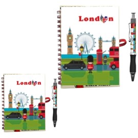 Bells Box 2 x London Souvenir Notebook with Pen - England British Stationary Set - London Landmark A5 & A6 Notepads Pens