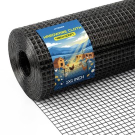 Black 1 inch Hardware Cloth 48in x 100ft 16 Gauge Black Coated Welded Wire Fence Vinyl Metal Wire Mesh for Chicken Coop Barrier, Rabbit Snake Fences, Poultry Enclosures