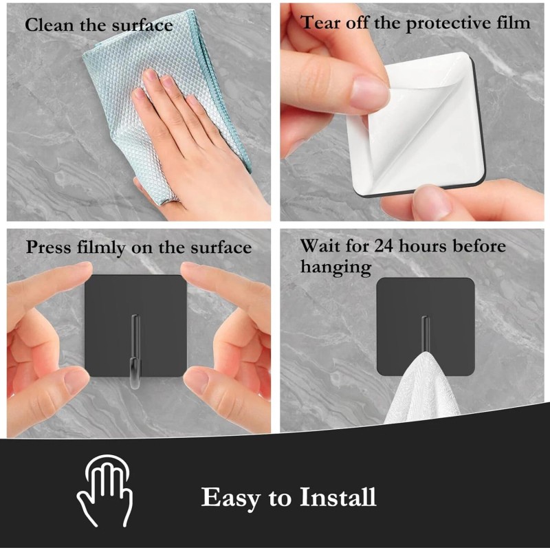 Docrok 6 Pack Stainless Steel Heavy Duty Adhesive Towel Hooks