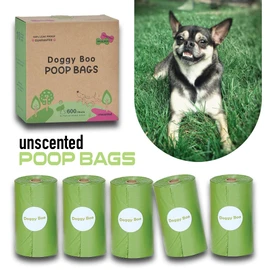 Doggy Boo Dog Poop Bags – Eco-Friendly 65% Recycled Plastic, Leak-Proof & Extra Thick, Easy-Tie Handles – Unscented Pet Waste Bags for Dogs