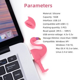 32GB USB Flash Drive Cute Flamingo Pattern with Lanyard, BorlterClamp Pen Drive Memory Stick Thumb Drive for Family and Friends