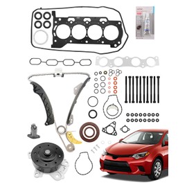 Head Gasket Set 1.8 L, Compatible with 2009-2016 Toyota Corolla, 2008-2014 Toyota Scion xD, 2009-2014 Toyota Matrix, w/Water Pump, Cylinder Head Bolts, MLS Engine Gasket, Timing Chain Kit, HS26515PT