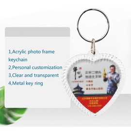 Ericotry 25PCS Heart Shaped Acrylic Blank Photo Keychains Double Sided Transparent Snap-in Keyrings with Split Rings