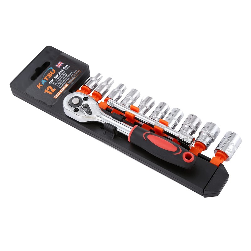 KATSU 1/4 Inch Socket Set 12Pcs, 4-13mm Metric Drive with