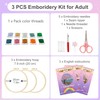 Huacan Embroidery Kit for Adults Beginners with 3 Hoops &