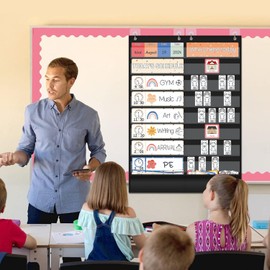 Boczif Daily Schedule Pocket Chart, Emotions Feelings Pocket Chart, Express Your Feelings for Kids, Visual Schedule Chart Attendance Pocket Chart for Classroom Office Preschool Activity (Black)