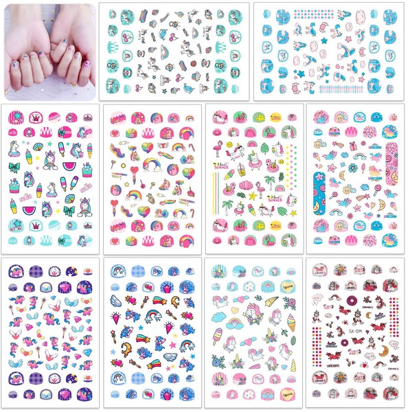 HOWAF 560+Designs Unicorn 3D Nail Art Stickers Decals, Rainbow Unicorn Nail Sticker Self-adhesive Nail Toe Manicure Tip Decorations Designs for Kid Girls Women DIY Nail Tip Makeup Decoration