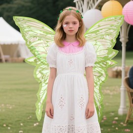 Tansix Fairy Wings Set for Adult Women Butterfly Wings,Floral Garland,Wand,Gloves,Elf Ears for Cosplay Costume Accessories (Green)