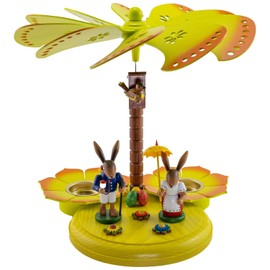 Seiffener Volkskunst Jan Legler Pyramid from the Ore Mountains, Easter Decoration, Easter Pyramid, 24 x 23 x 24 cm, Pair of Rabbits