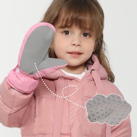 Jupsk Kids Winter Ski Gloves Waterproof Snowboard Mittens Anti Slip Plush Lined Warm Pink Unicorn Gloves for Toddler Children Girls Boys 6-12 Years Old