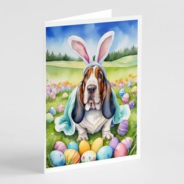 Caroline's Treasures DAC4939GCA7P Basset Hound Easter Egg Hunt Greeting Cards Pack of 8 Blank Cards with Envelopes Whimsical A7 Size 5x7 Blank Note Cards
