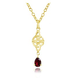Ice Gems Yellow Gold Flashed Sterling Silver Created Ruby Celtic Trinity Knot Teardrop Necklace