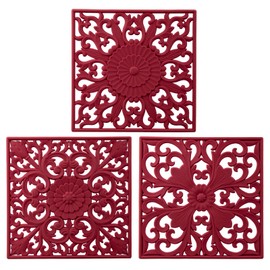 Zoyizi Silicone Trivets for Hot Pots and Pans, Square Hot Pads for Kitchen, Flexible Silicone Pot Holders for Table, Non-Slip Heat Resistant Trivets for Hot Dishes, Silicone Mats Set 3 Melort Red