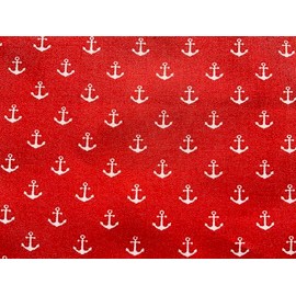 Nautical Fabric – 100% Cotton Printed Material, 44” Wide – Maritime Themed Fabric by The Metre – Ideal for Crafts, Quilting, Dressmaking (White Anchor on Red, Metre)