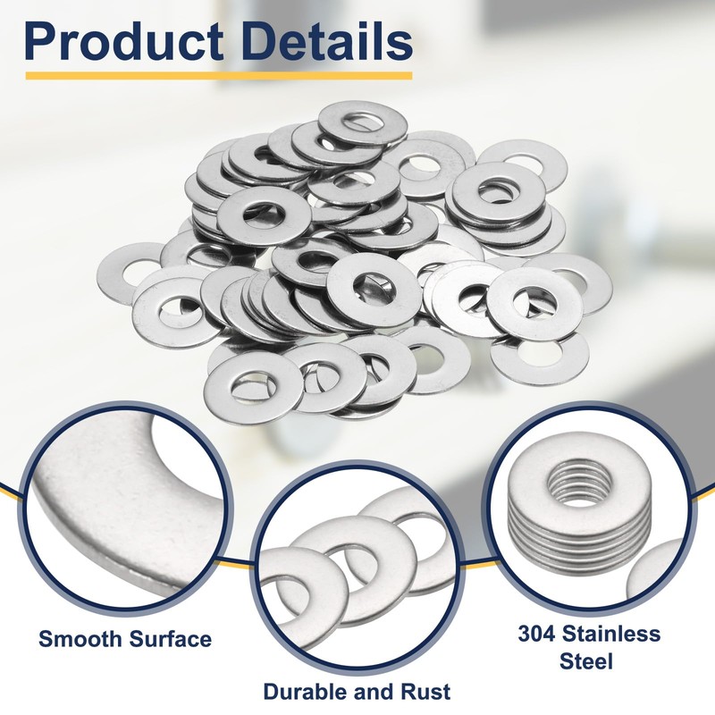sourcing map M8 Flat Washer for Screw, 60Pcs Metal Washers