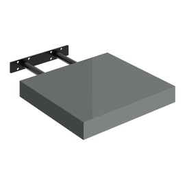 WOLTU Wall Shelf, Floating Shelf, Shelf with Metal Bracket, Invisible Mounting, for Kitchen, Bathroom, Living Room, Bedroom, Made of MDF, High Gloss Grey, 25 x 22.9 x 3.8 cm
