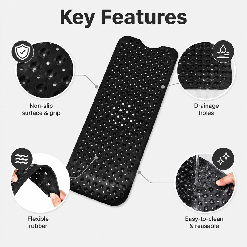 Non-Slip Shower Mat for Bathtub - Water Resistant Anti-Slip Bath