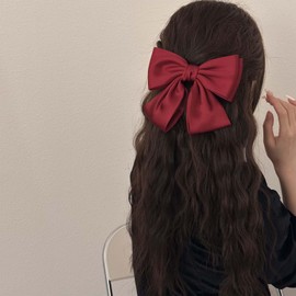 Xduargs Vintage Bow Hair Clips Large Satin Bow Hair Clip Barrettes Silk Hair Clip Barrette Big Bowknot Hairclip Satin Ribbion Bowknot Clip Headpiece Accessory for Women Headdress(Red)