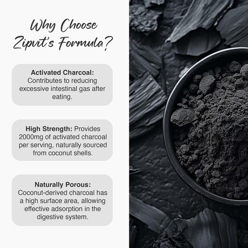 Zipvit Activated Charcoal Capsules 2000mg, Charcoal Tablets Alternative, Digestion Support