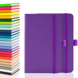 Notes London 2 x A6 Notebooks, Double Pack with Lined Pages, Pen Loop and Expandable Paper Pocket Hardback Medium Journal New Notepad Note Book Notes Diary Pad (Purple)