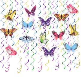 LOMIMOS 48Pcs Butterfly Hanging Spiral Decorations, Colourful Butterfly Hanging Decor Spring Summer Theme Party Supplies for Birthday Children's Day Wedding