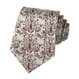 Elfeves Men Champagne Cream Tan Woven Silk Tie Easy-matching Suit Boy Dress Regular Long Necktie