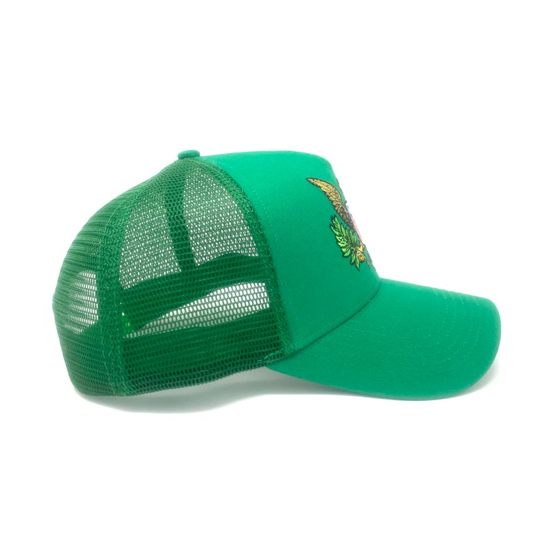 JP's Iconic USA Eagle Embroidered Trucker Hat; Adjustable Snapback; Green
