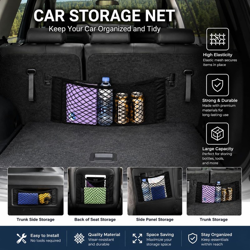 YEDOUALE Rete Portaoggetti Auto 2 Pezzi 40x25 cm Organizer Baule
