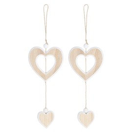 MBAIYO Pack of 2 Heart Decorative Wooden Pendants, Hanging Wooden Decorative Heart, Window Decoration, Natural White Wooden Heart, Hanging Decoration, Sculpture, Decorative Heart, Decorative Hanger