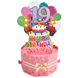 scicent Birthday Card for Her Daughter Birthday Card 19th Birthday Card for Son Daughter Grandson Granddaughter Pink 3D Pop Up Birthday Card with Envelopes and Note - 22810