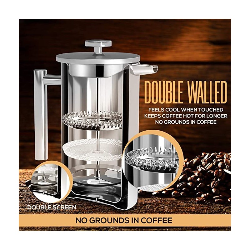 Utopia Kitchen French Press Coffee Maker, Double Wall Insulated Stainless