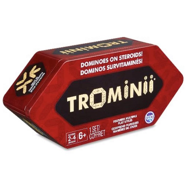 Trominii Wooden Dominoes Set For Adults or Children | 77 Pieces in Metal Tin for home play | Or use the supplied bag for Travel use| For 2-4 Players | 6 Years +